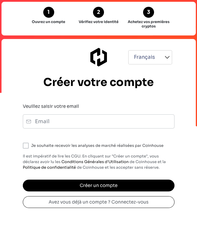 Créer un compte sur Coinhouse