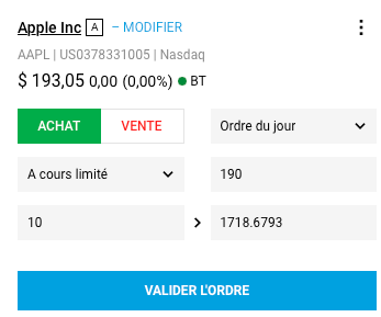 Ordre d'achat à cours limité sur l'action Apple