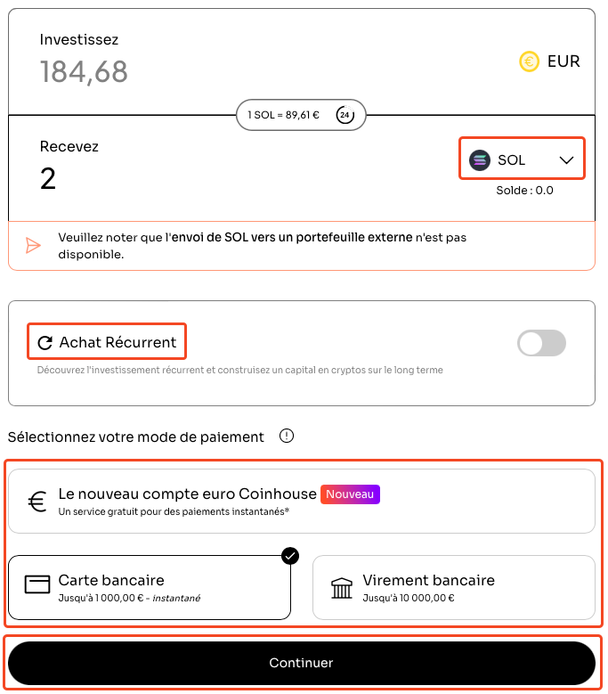 Achat Solana (SOL) sur Coinhouse