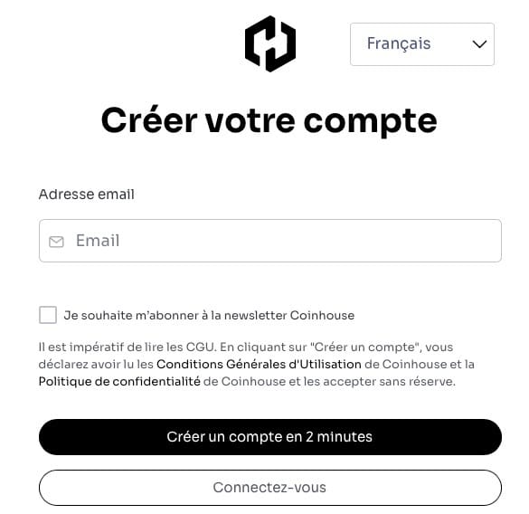 Créer un compte Coinhouse