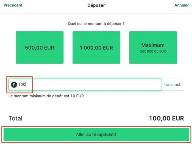 Dépôt d'argent sur Bitpanda