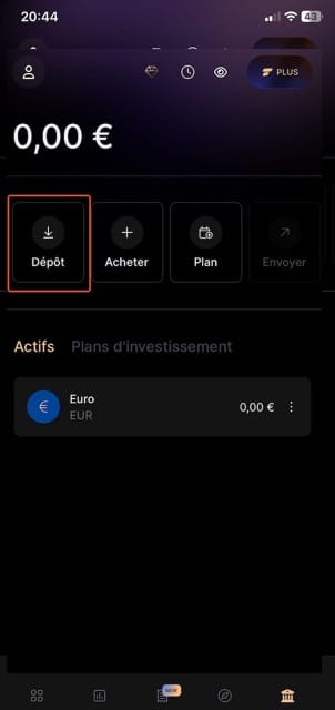 Dépôt d'argent sur Finary
