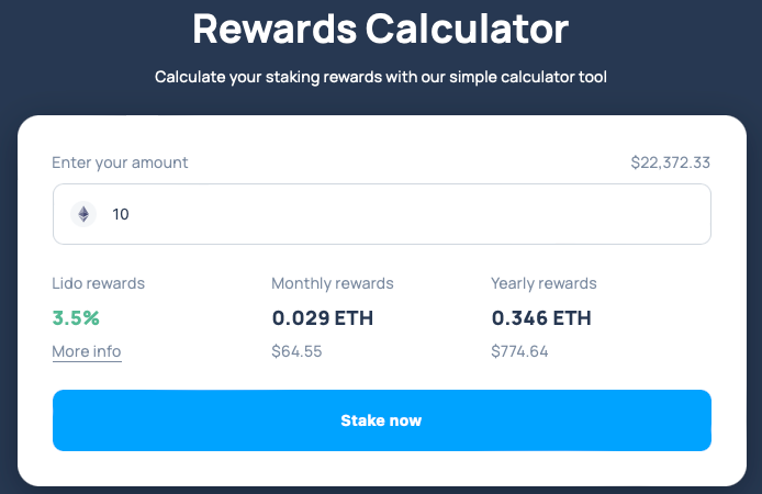 Simulation de staking d'ETH sur Lido