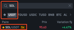 Paire SOL/USDT sur Binance